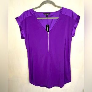 NWT~ 💜💜 ~ EXPRESS V-NECK ZIP FRONT PURPLE BLOUSE